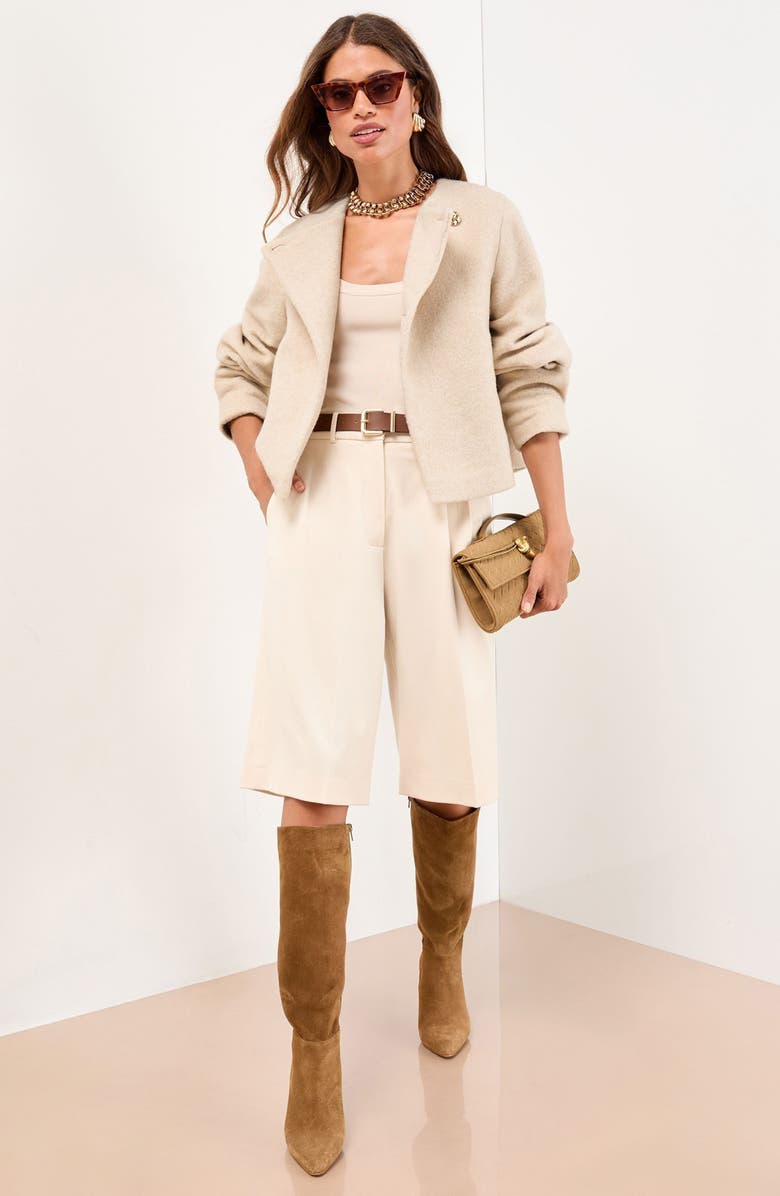 Lipsy One-Button Brushed Crop Jacket, Alternate, color, Cream Beige