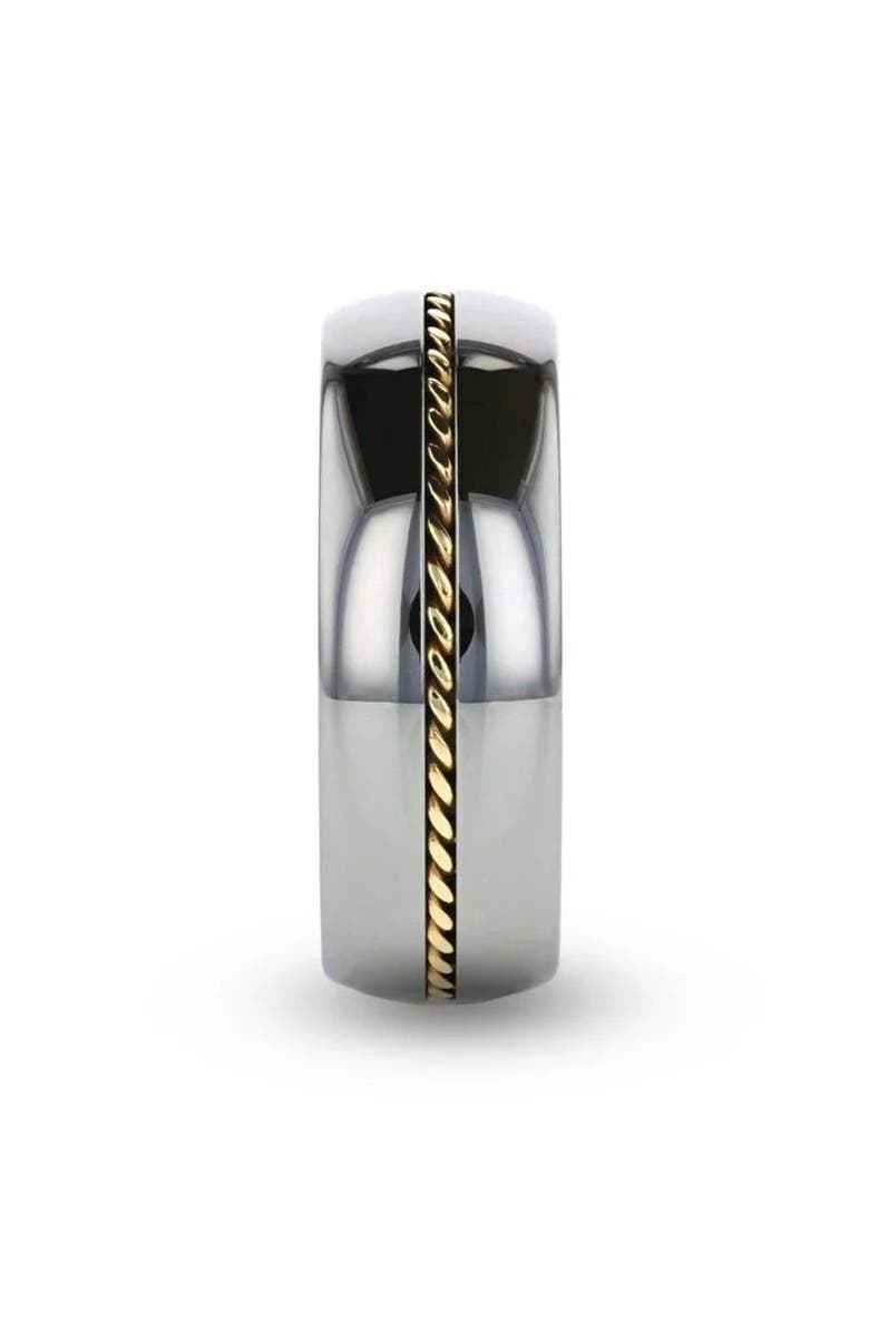 Larson Jewelers Braided 14K Gold Inlay Domed Tungsten Ring, Alternate, color, Silver / Gold Inlay 8Mm