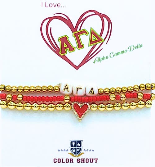 Color Shout Alpha Gamma Detla Love My Sorority Bracelet Stack In Gold