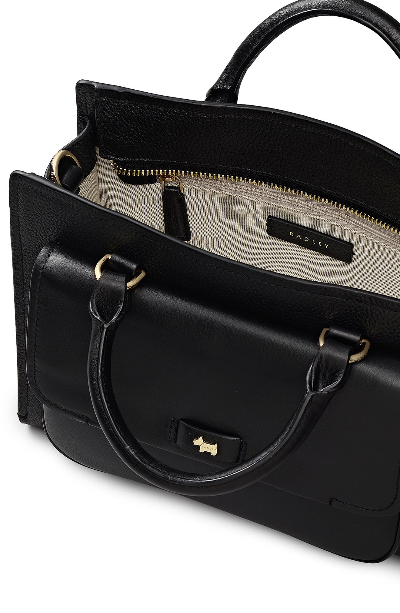 Radley Talbot Way Medium Zip Top Leather Satchel, Alternate, color, Black
