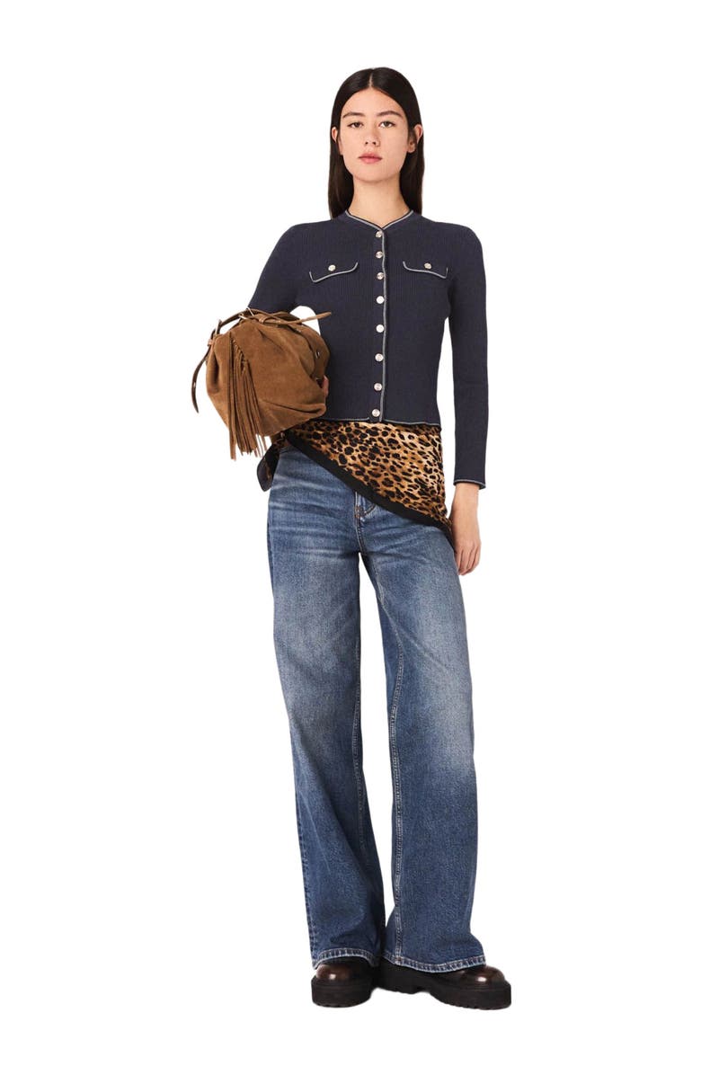 maje Ribbed knit cardigan, Main, color, Navy