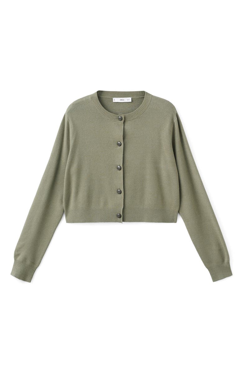 MANGO Crewneck Crop Cardigan, Alternate, color, Khaki Green
