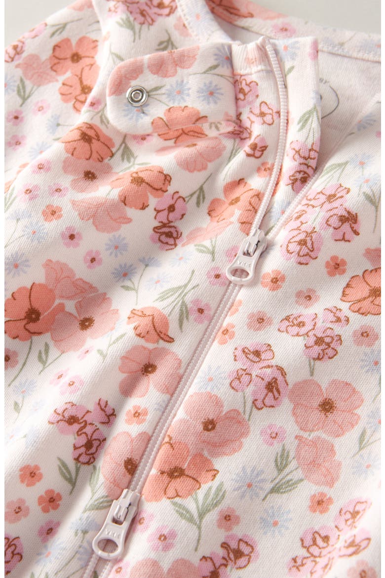 Print Cotton Footie, Alternate, color, PINK HEAVEN POPPY GARDEN