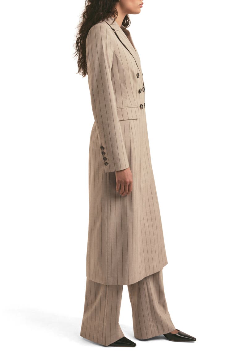 The Meyer Double Breasted Longline Coat, Alternate, color, NATURAL PINSTRIPE