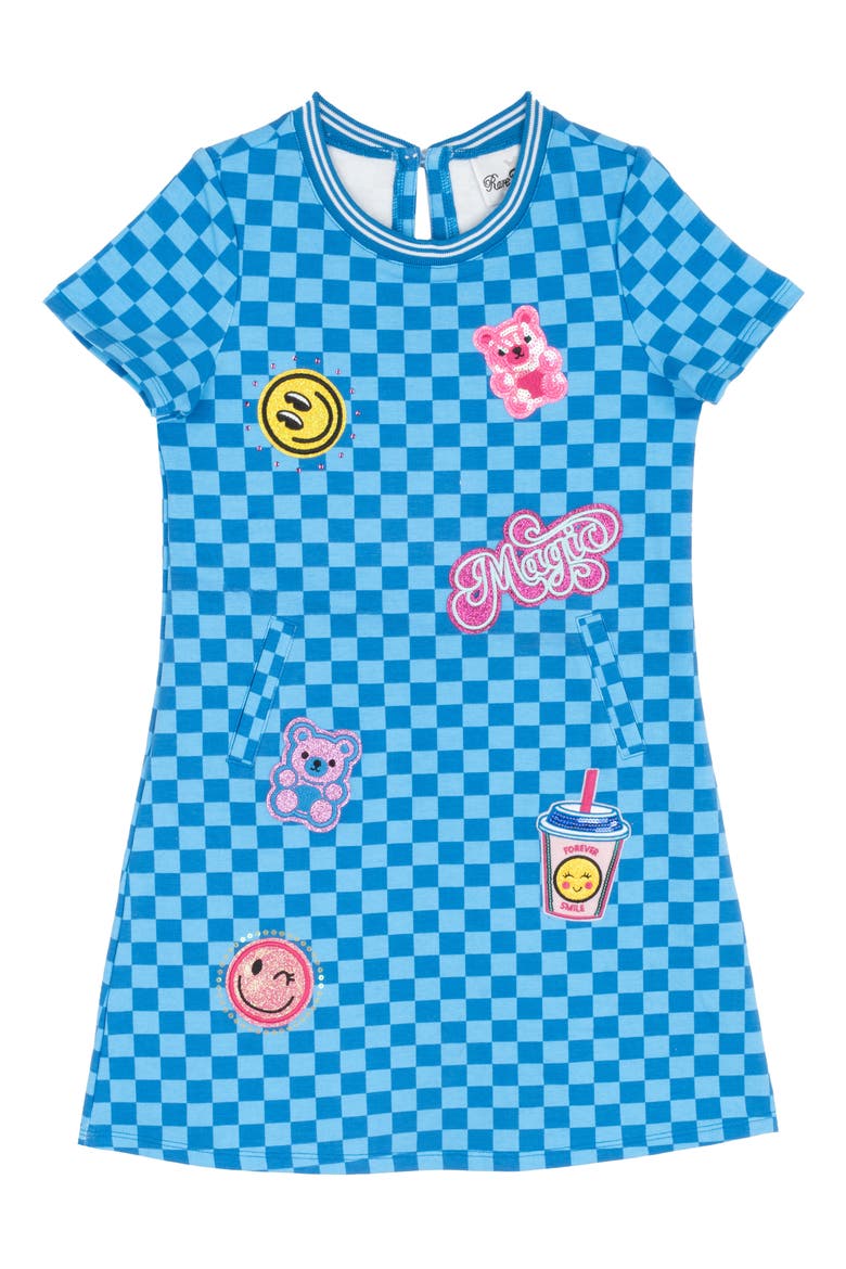 Kids' Checkered Knit Appliqué Dress, Alternate, color, BLUE