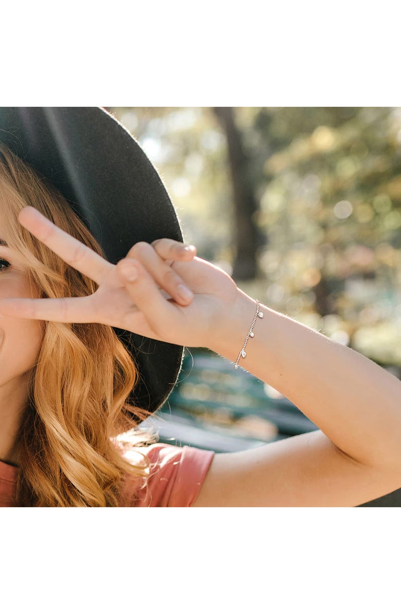 DELMAR Sterling Silver Heart Charm Station Bracelet, Alternate, color, Silver