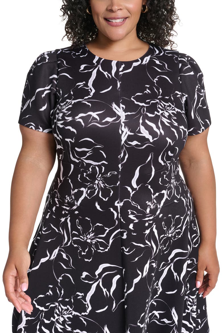 Abstract Print Scuba Fit and Flare Dress, Alternate, color, BLACK/ CREAM