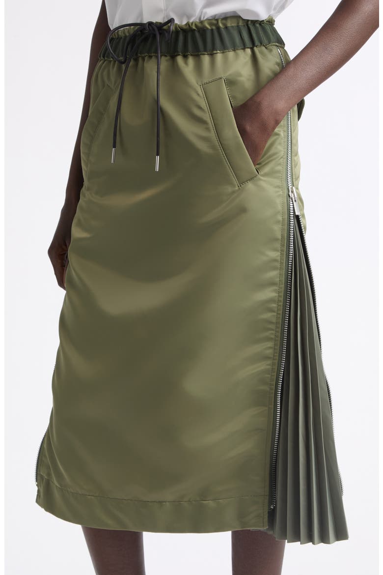 Nylon Twill Midi Skirt, Alternate, color, KHAKI