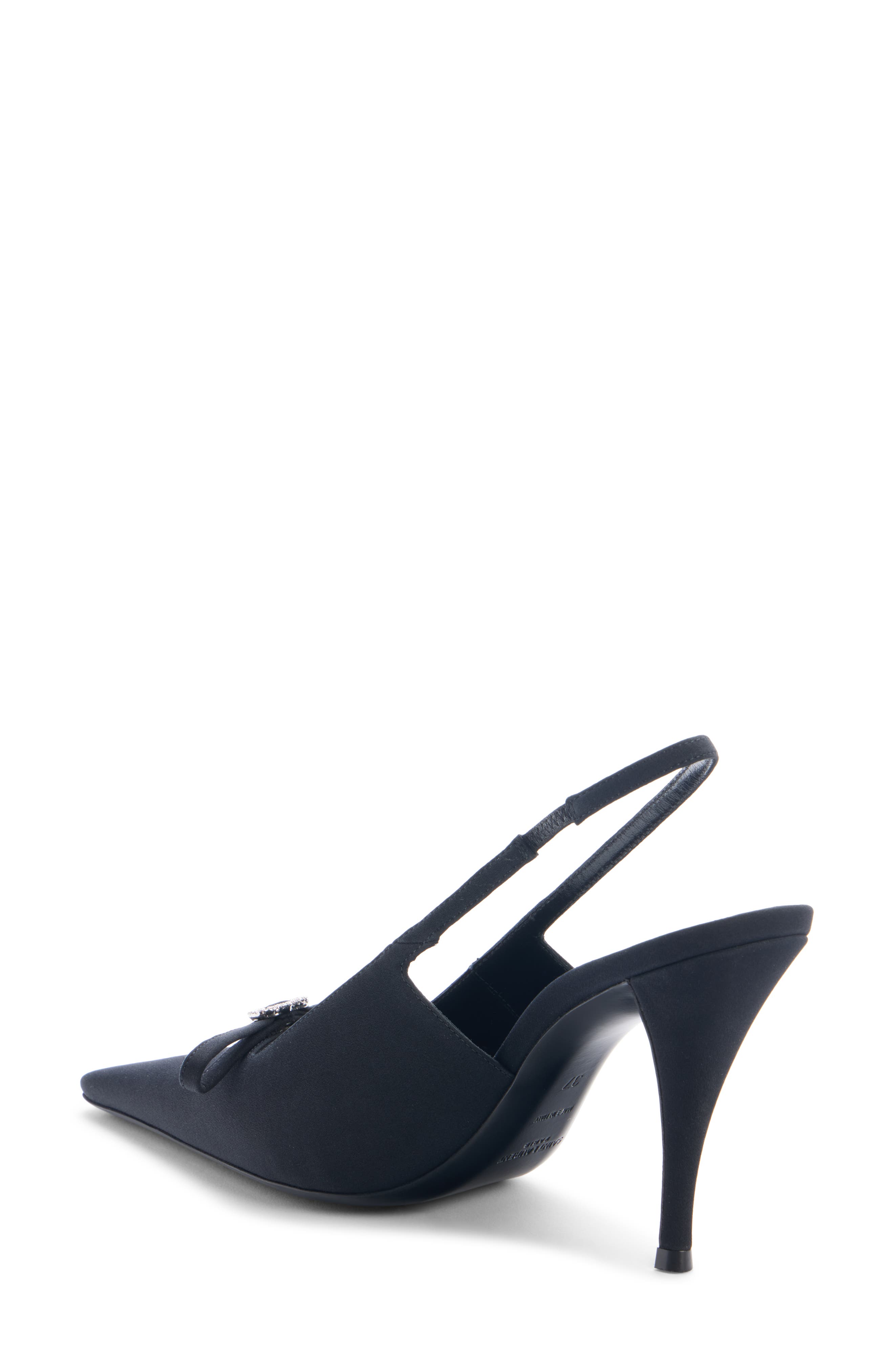 Bow Line Pointed Toe Slingback Pump, Alternate, color, BLACK