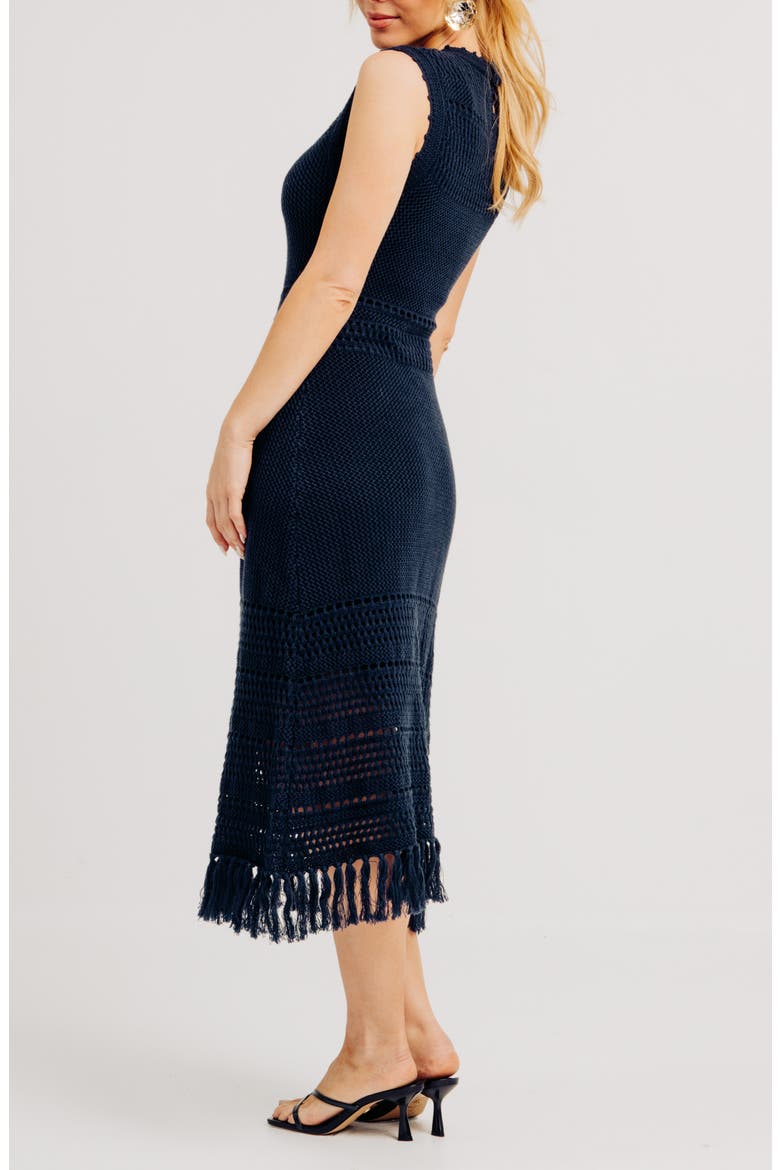 Colette Open Stitch Cotton & Cashmere Sweater Dress, Alternate, color, NAVY