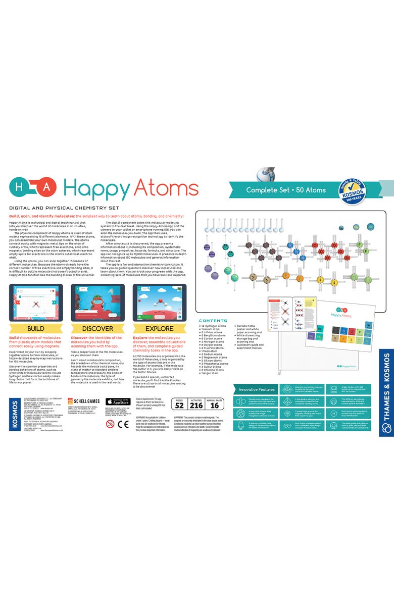 Thames & Kosmos Happy Atoms 50-Piece Science Kit Complete Set, Alternate, color, 