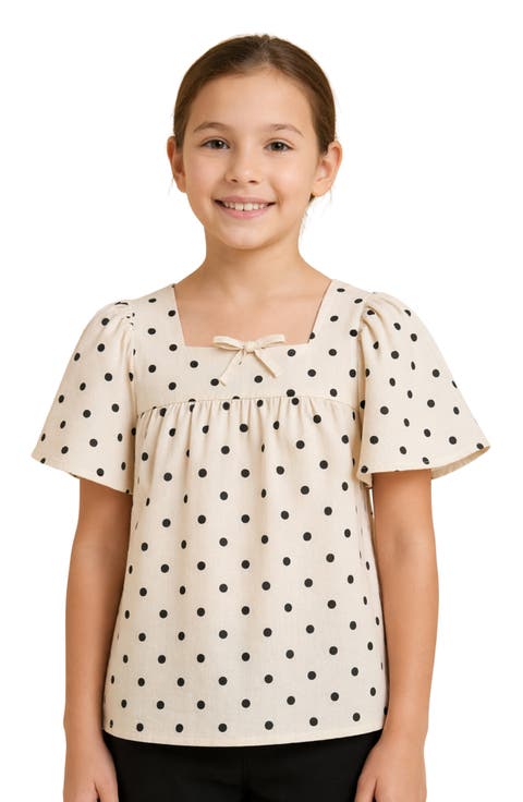 Kids' Polka Dot Flutter Sleeve Cotton Top (Big Kid)