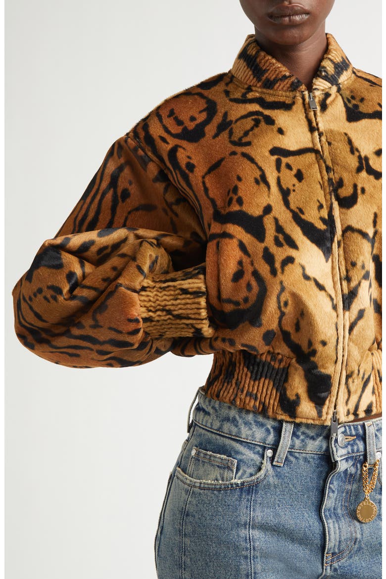 Cloud Leopard Crop Velveteen Bomber Jacket, Alternate, color, MULTICOLOR BROWN
