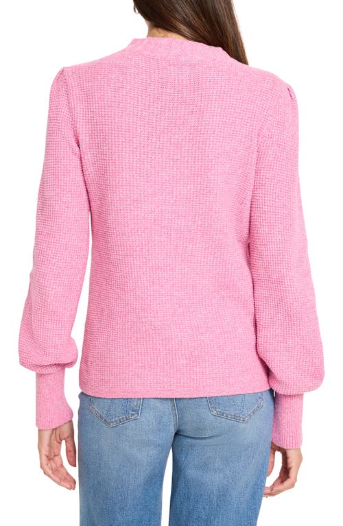 Nic + Zoe Puff Shoulder Waffle Stitch Sweater In Pink