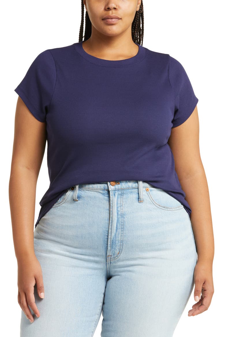 Supima® Cotton Rib T-Shirt, Main, color, FRESH BLUEBERRY