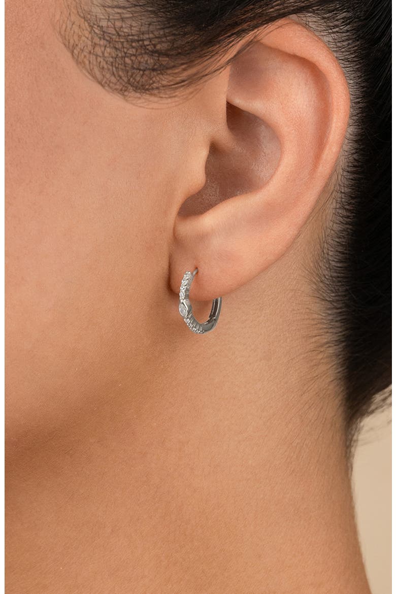 Bezel Pear Cut Cubic Zirconia Huggie Hoop Earrings, Alternate, color, SILVER