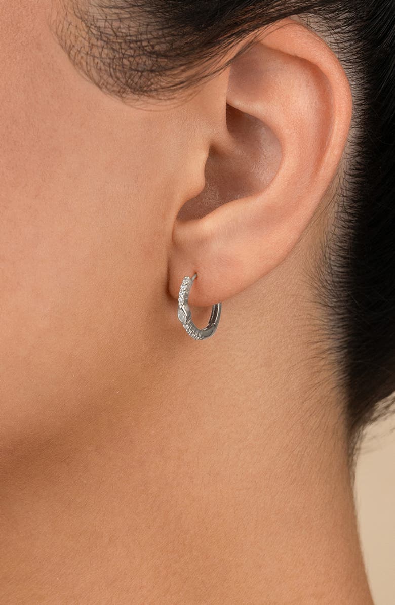 Sterling Forever Bezel Pear Cut Cubic Zirconia Huggie Hoop Earrings, Alternate, color, Silver