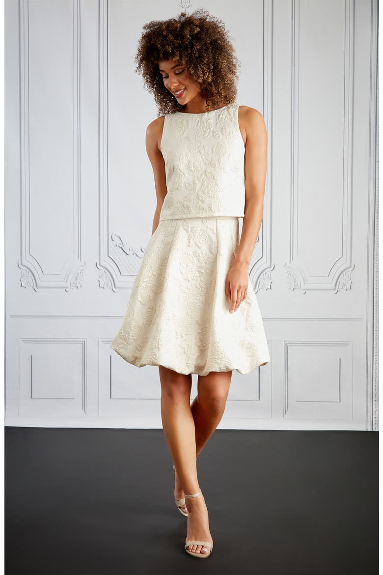Floral Jacquard Bubble Hem Skirt, Alternate, color, IVORY/ GOLD