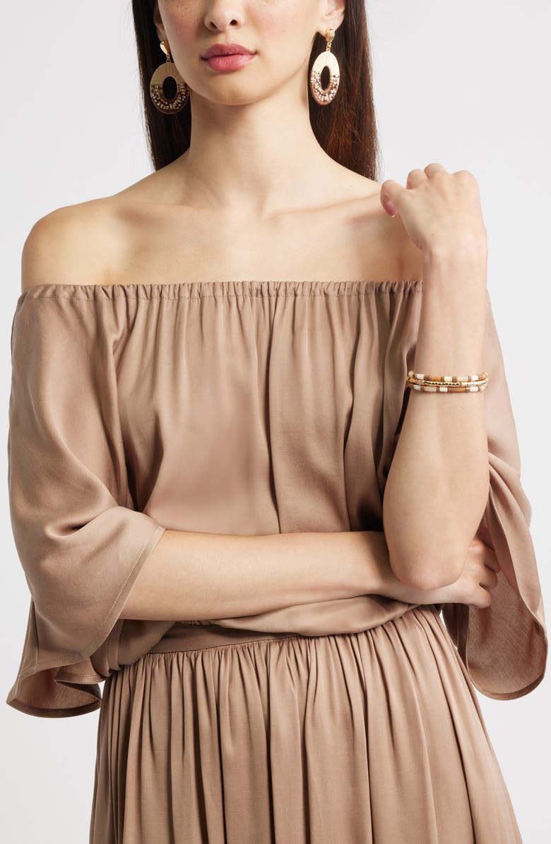 Nordstrom Raffia Beaded Oval Drop Earrings, Alternate, color, Neutral Multi- Gold