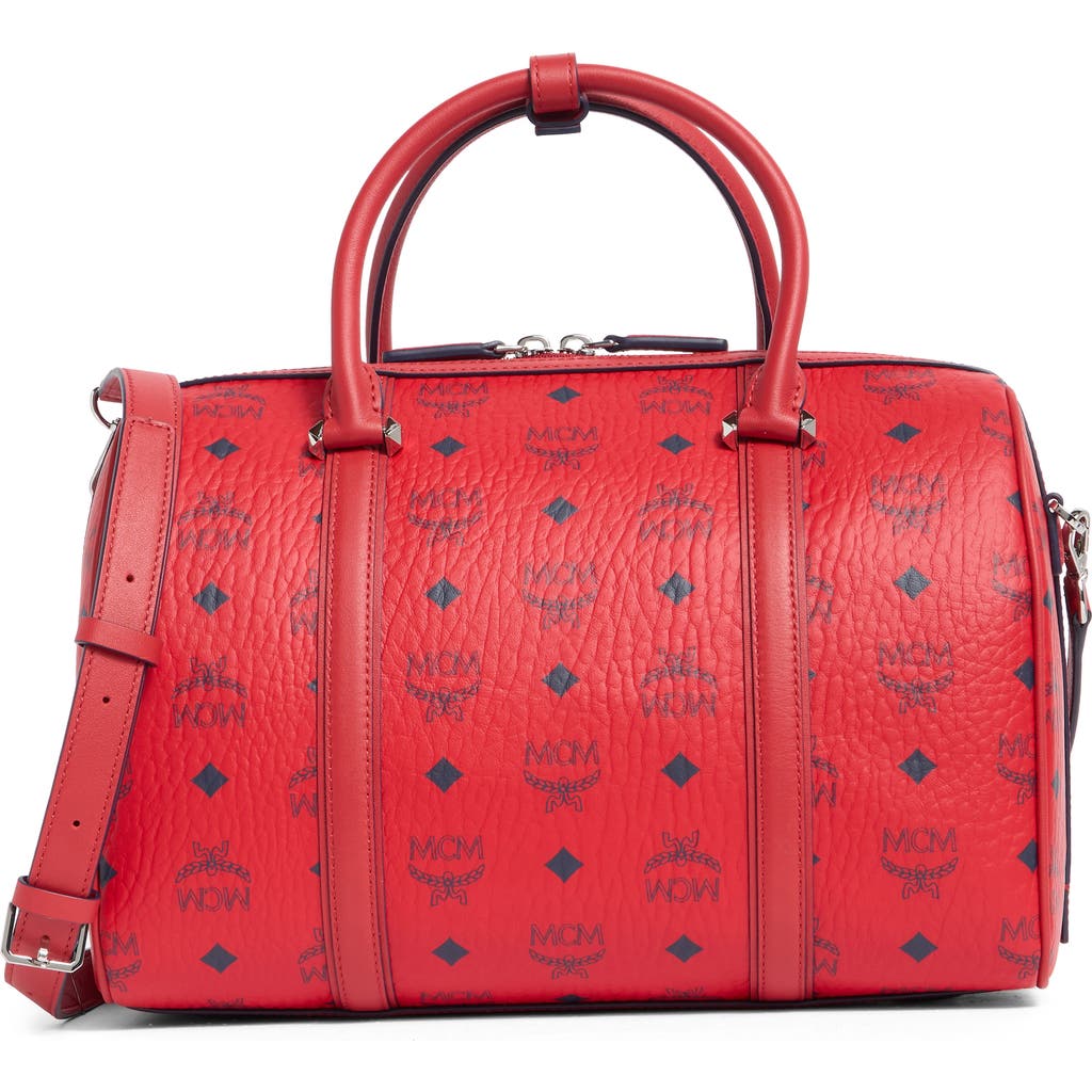 Mcm Aren Visetos Monogram Satchel Bag In Candy Red