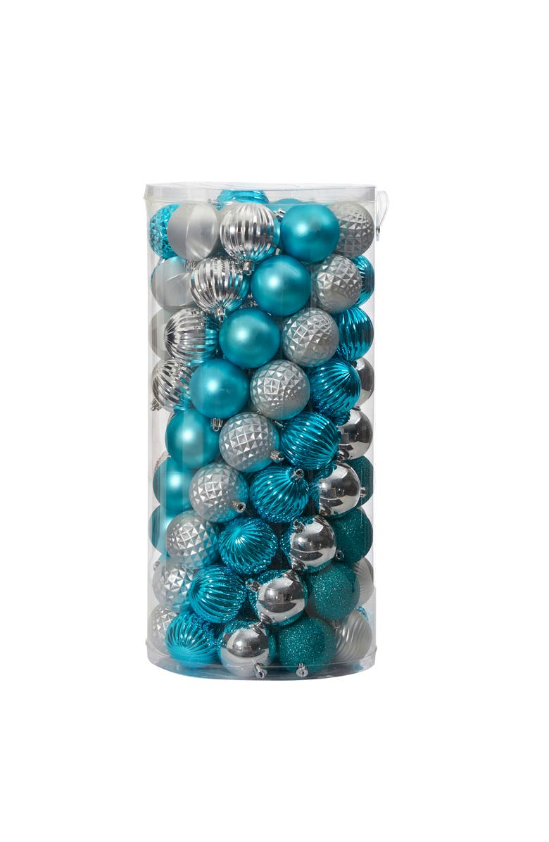 NEARLY NATURAL Holiday Shatterproof, Blue, 101 Count Christmas Tree Ornament Set, 60mm, Main, color, Blue