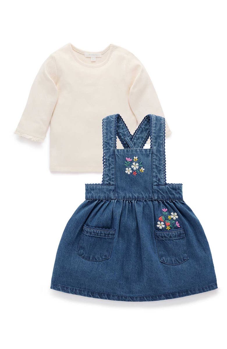 Purebaby Embroidered Pinnie Set, Main, color, Mid Denim