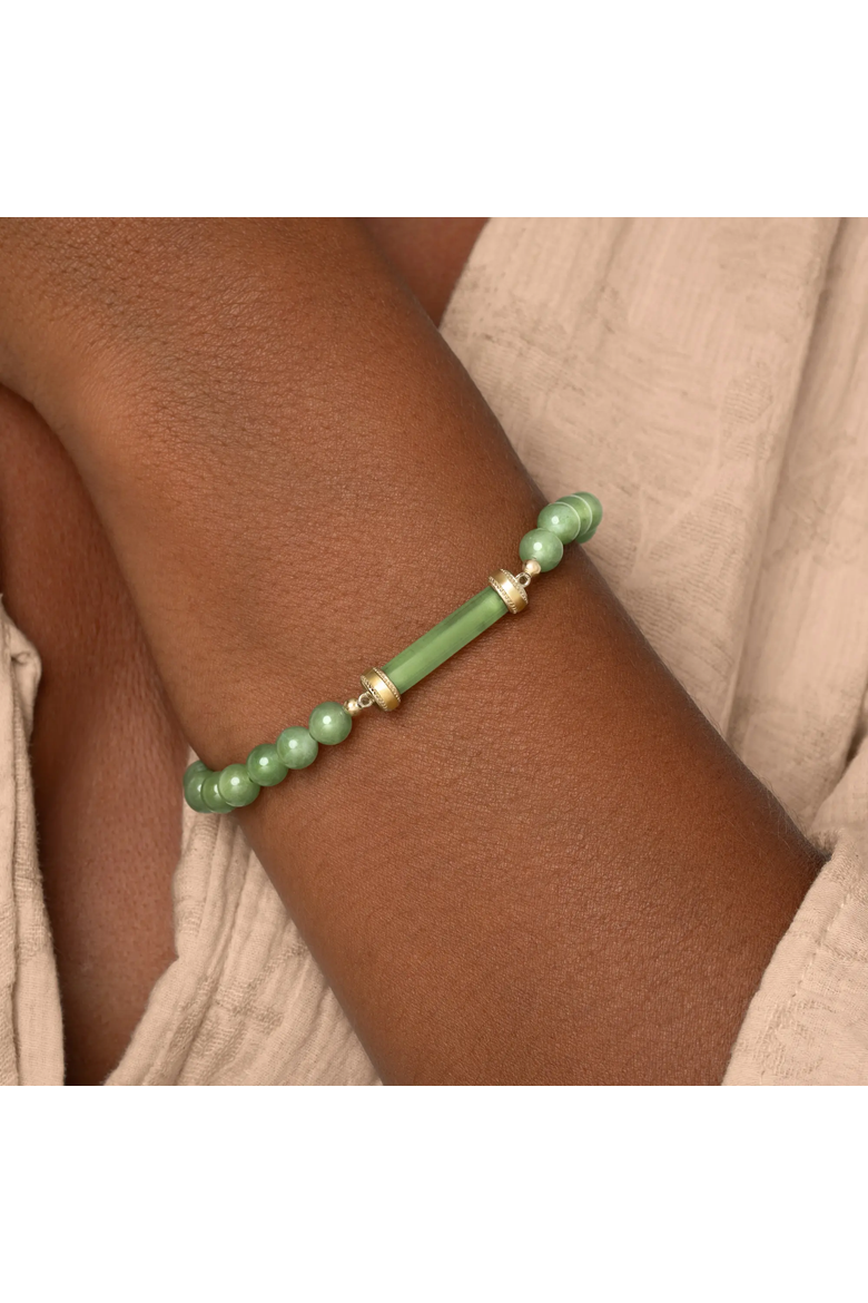 Jade Serenity Beaded Gold Plated Women's Bracelet - Eternal Dawn, Alternate, color, Pastel Green