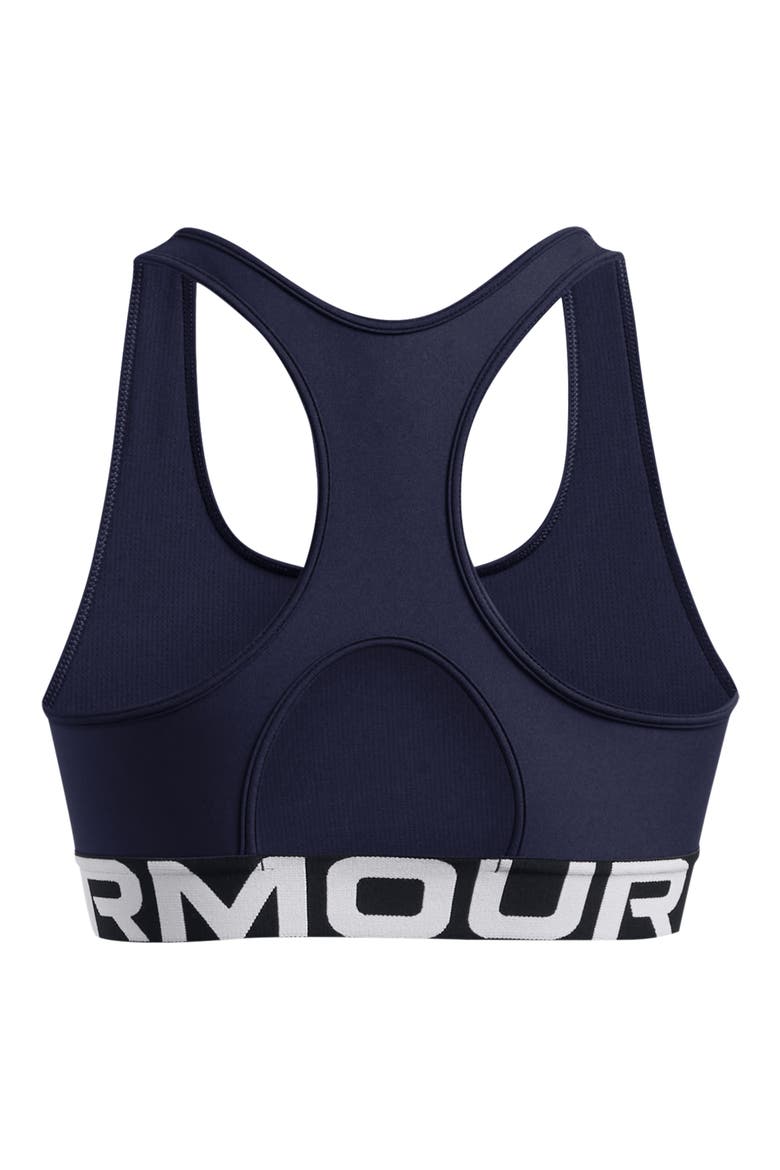 HeatGear® Mid Racerback Logo Jacquard Sports Bra, Alternate, color, MIDNIGHT NAVY / / WHITE
