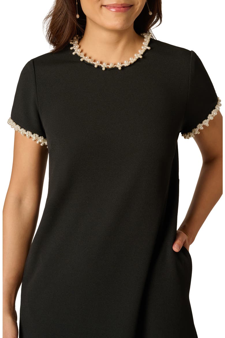 Faux Pearl Detail Crepe Dress, Alternate, color, BLACK/ IVORY