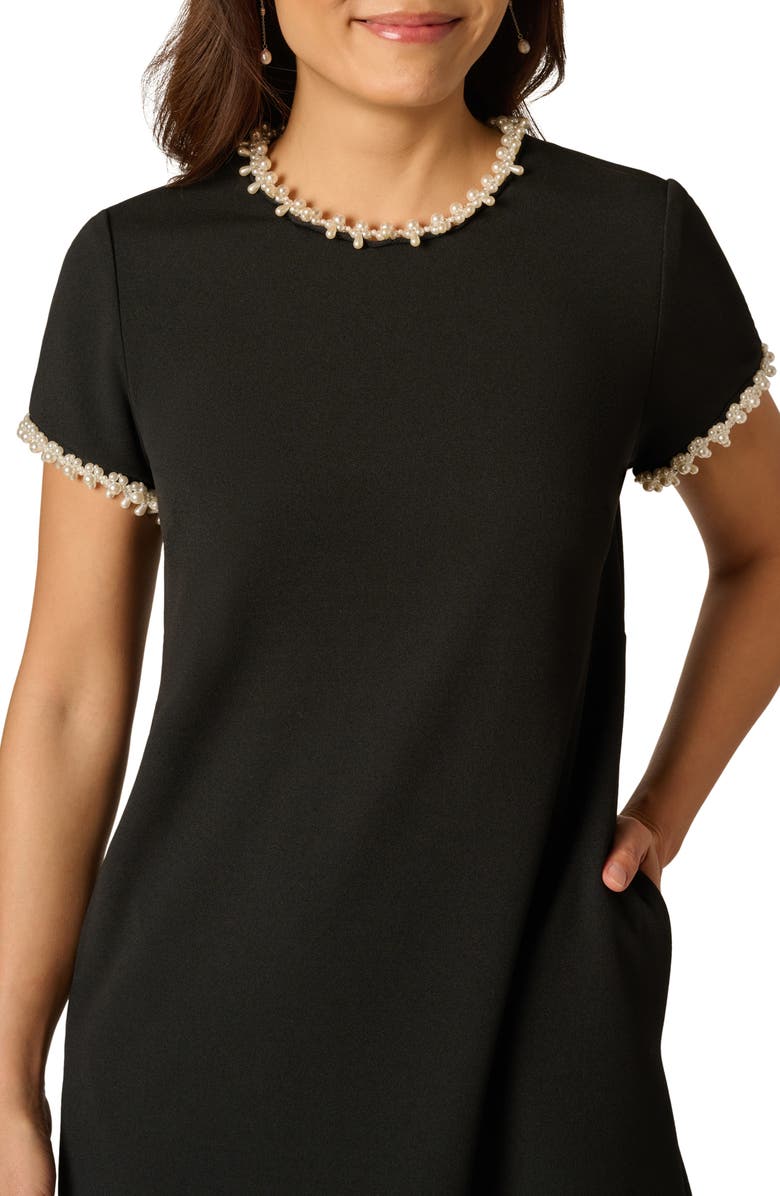 Adrianna Papell Faux Pearl Detail Crepe Dress, Alternate, color, Black/ Ivory