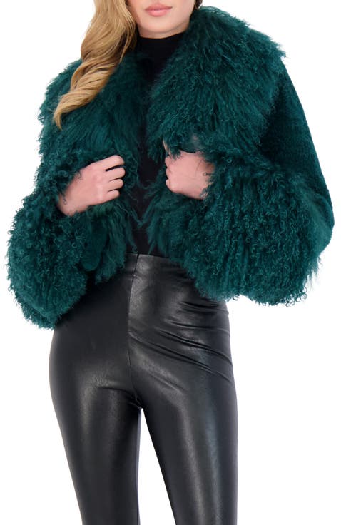 Sheared Genuine Shearling Bolero With Genuine Shearling Collar & Cuffs