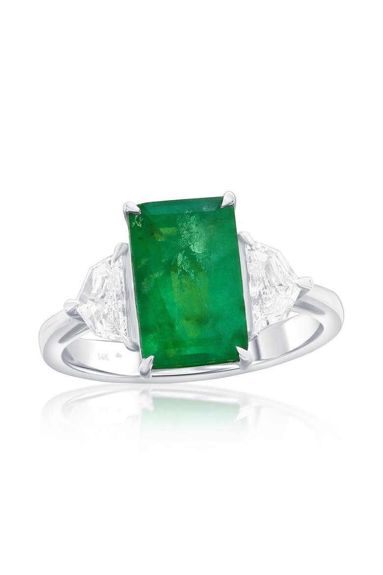14K White Gold 2.68ct Emerald & 0.54cttw Diamond Ring, Main, color, Green