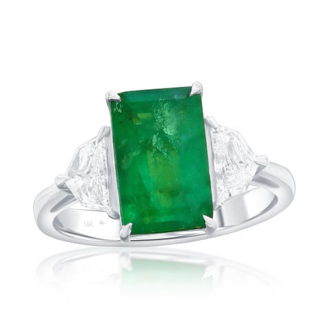14K White Gold 2.68ct Emerald & 0.54cttw Diamond Ring