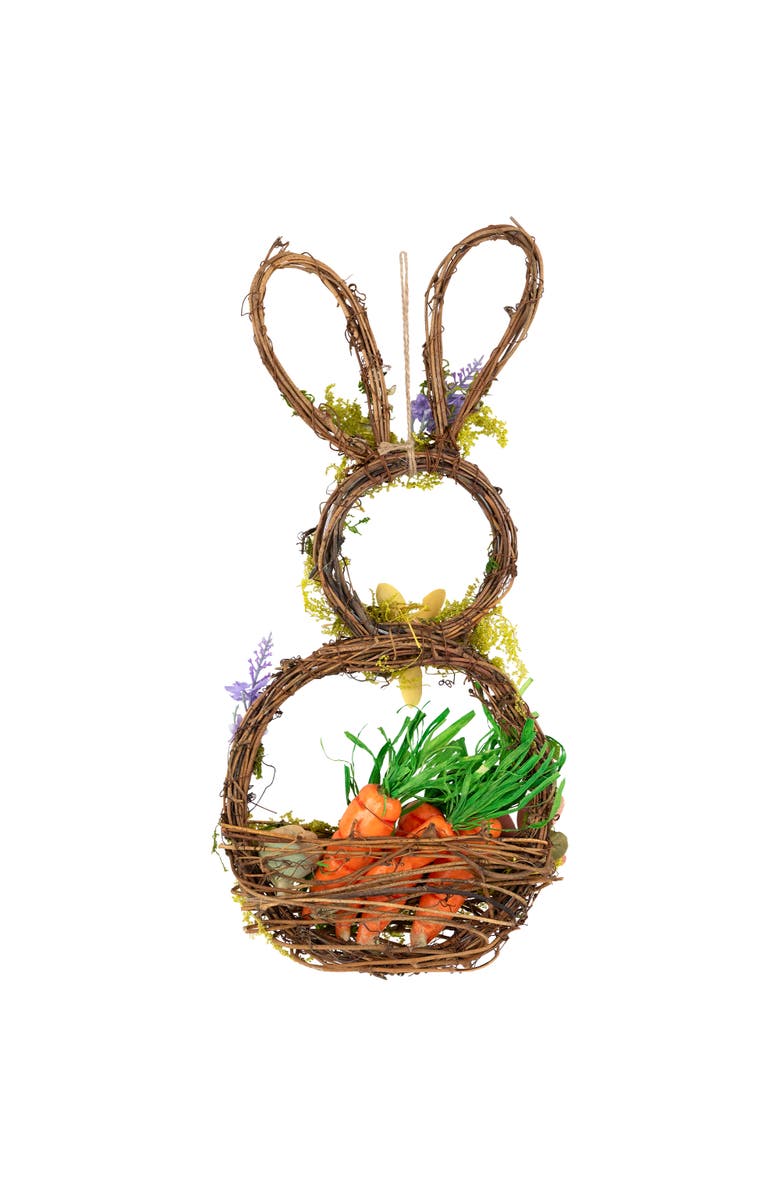 Northlight Artificial Floral Bunny Hanging Easter Basket Decoration - 14.5", Alternate, color, Brown