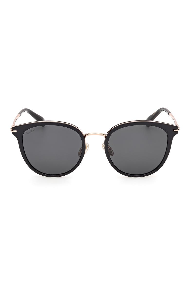 55mm Round Sunglasses, Main, color, SHINY BLACK / SMOKE
