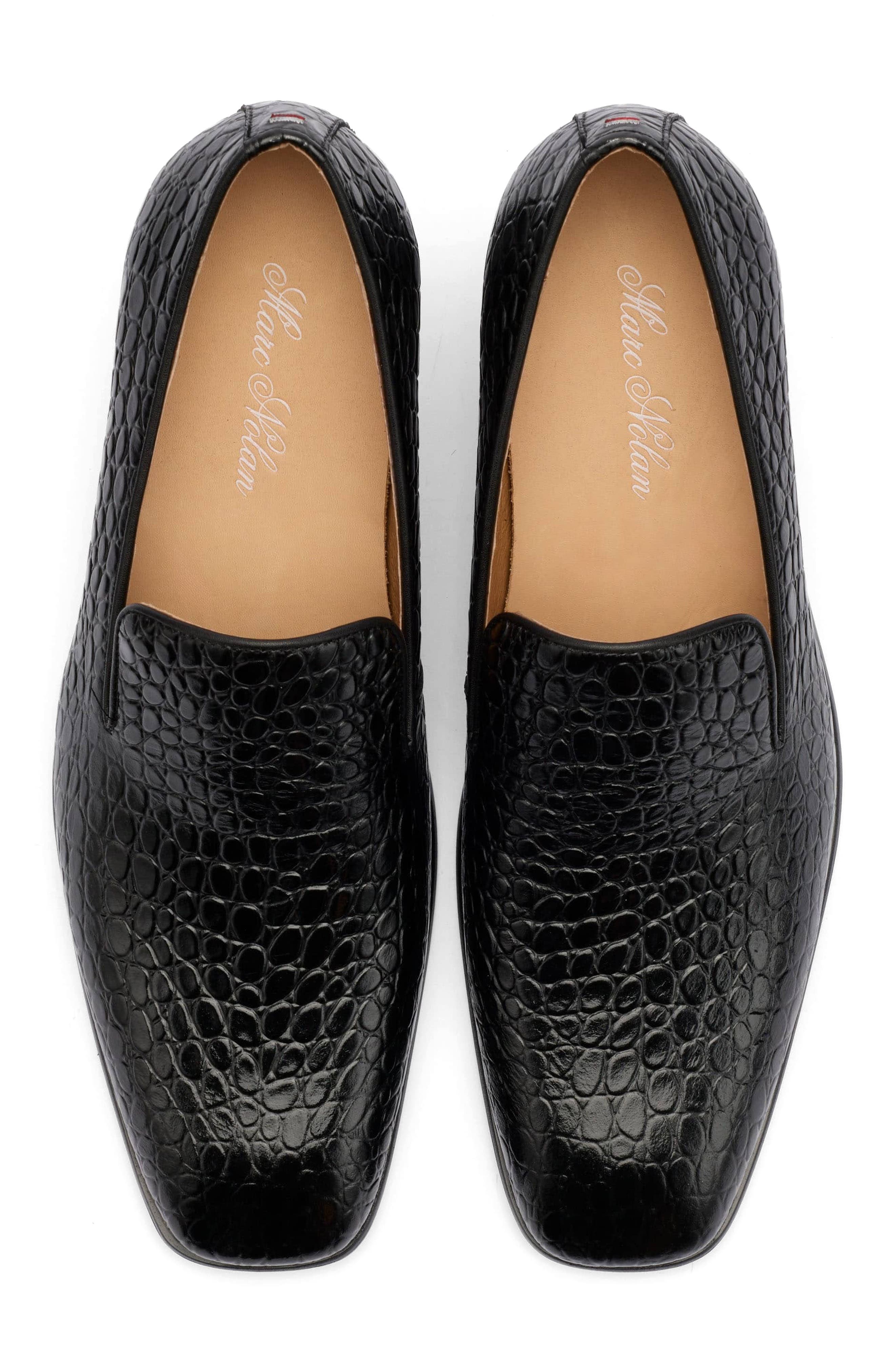 Hugo Croc Embossed Leather Slip On Loafer, Alternate, color, BLACK CROC