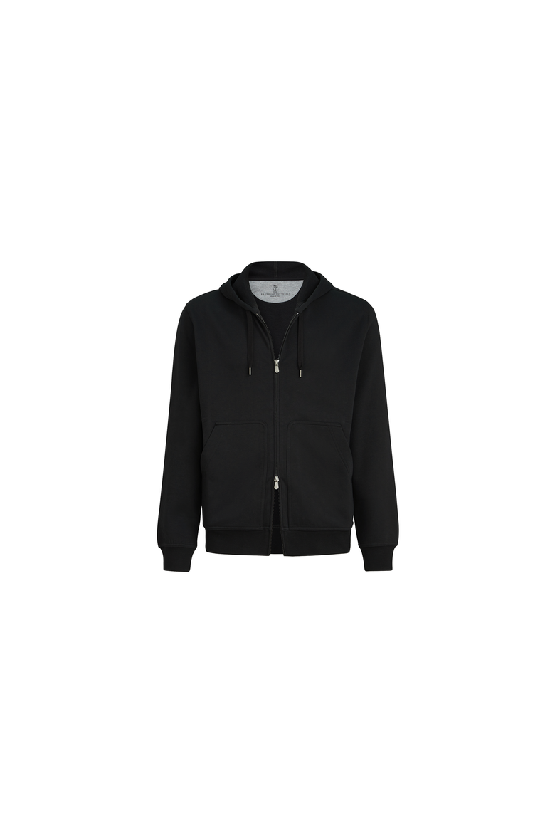 Techno cotton French terry hooded sweatshirt with zipper, Alternate, color, Black