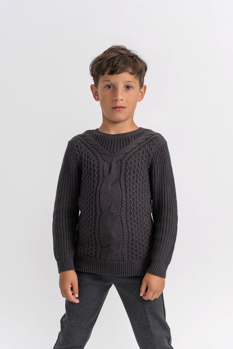 Cable Knit Crewneck Sweater, Alternate, color, Forest