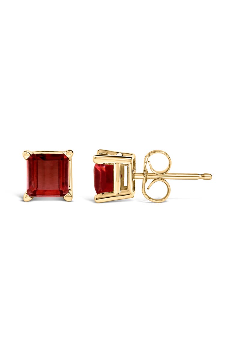 14K Gold 5x5MM Princess Cut Gemstone Solitaire Stud Earrings, Alternate, color, Red Garnet | Yellow