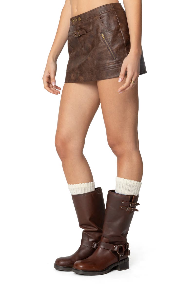 Pax Faux Leather Miniskirt, Alternate, color, BROWN