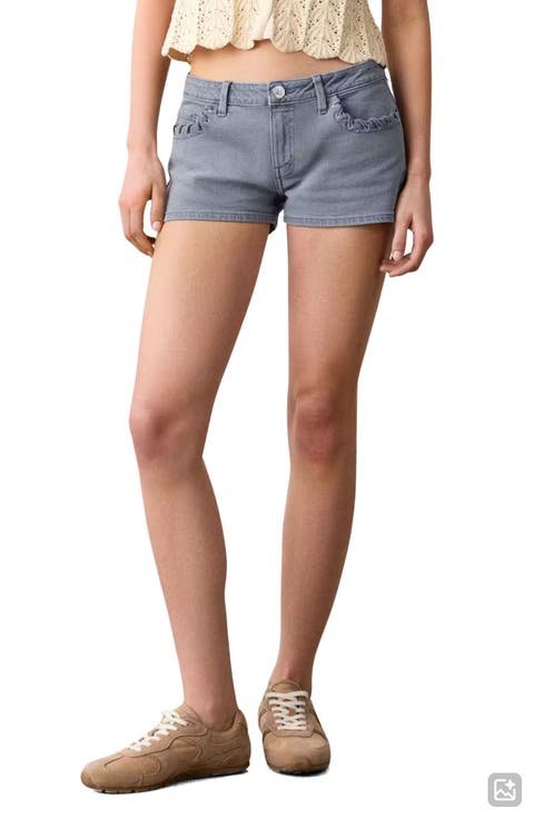 Whipstitch Trim Denim Mini Shorts