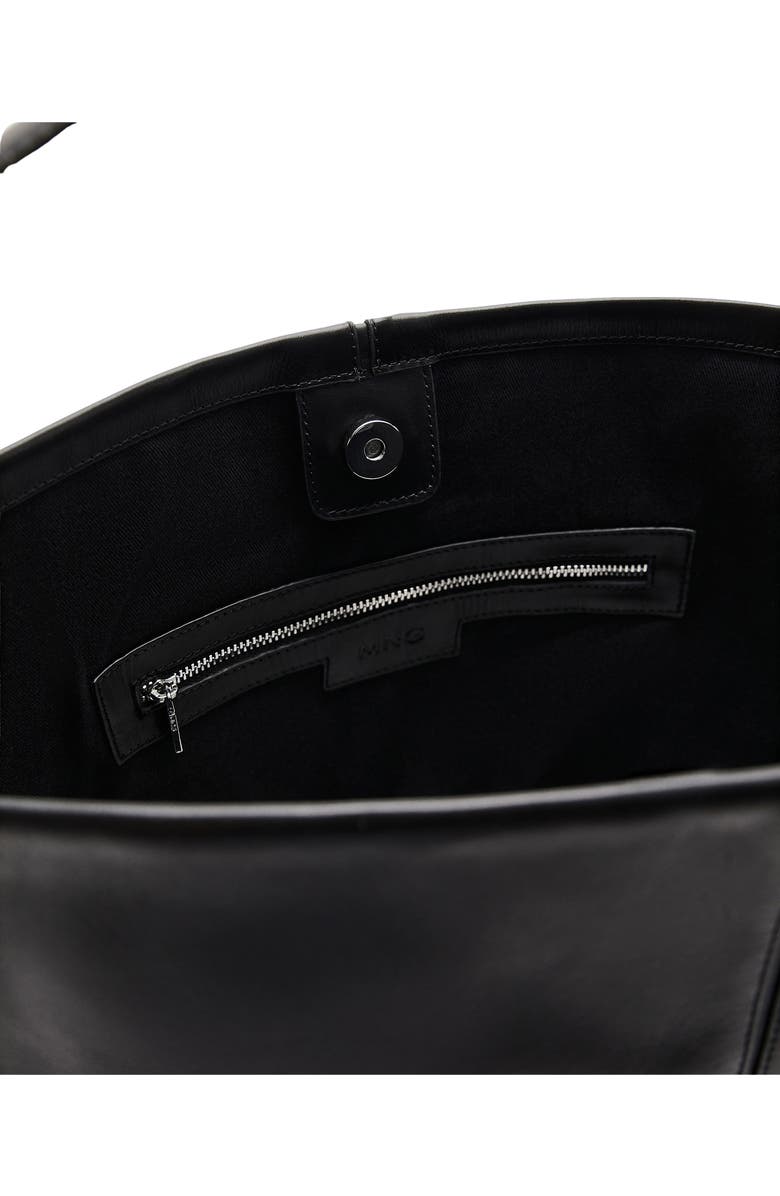 MANGO Large Leather Bucket Tote, Alternate, color, Black