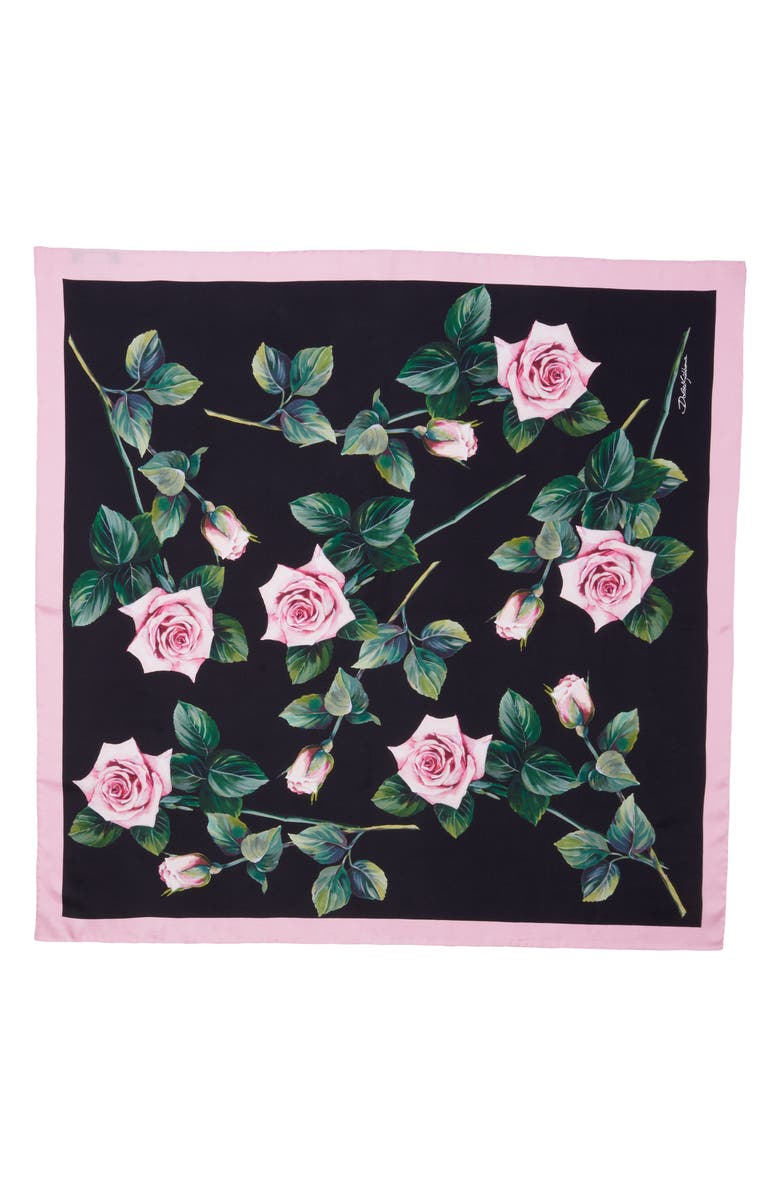 Dolce&Gabbana Rose Print Square Silk Twill Scarf, Main, color, 