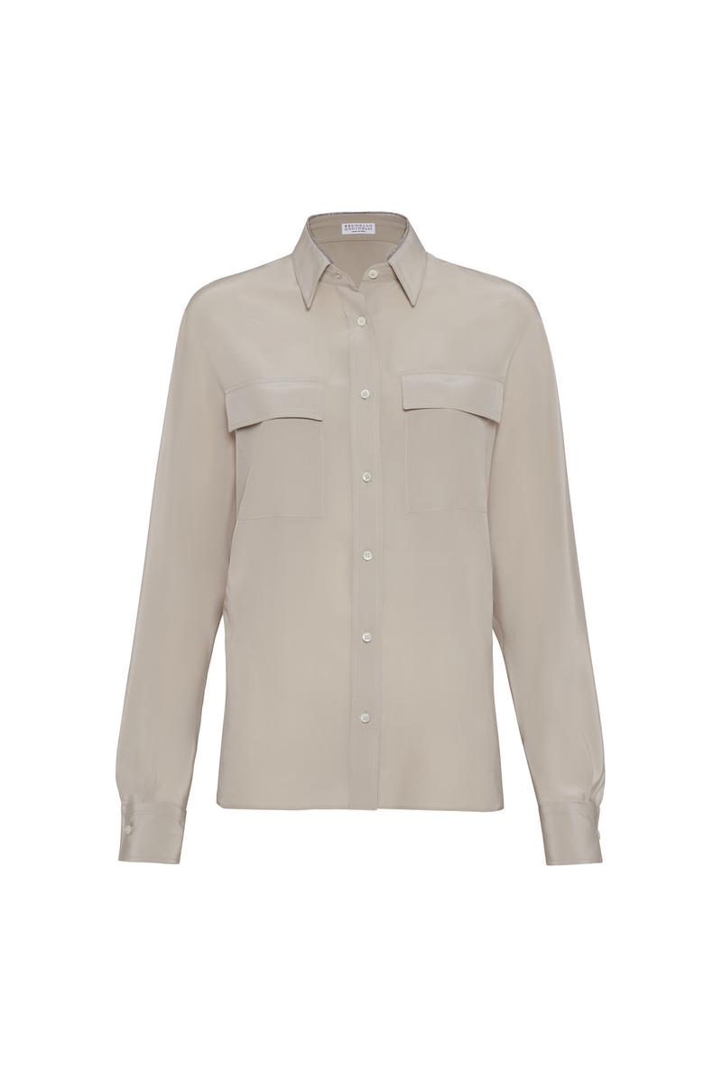 Brunello Cucinelli Crêpe de Chine shirt, Main, color, Cool Beige