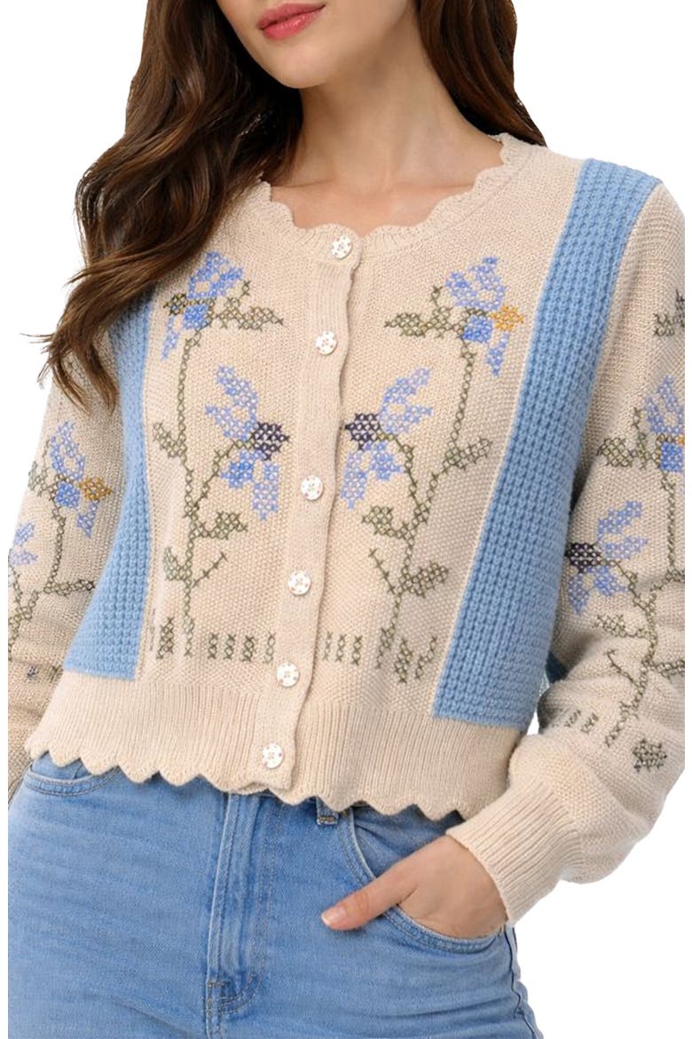 Floral Stitch Cardigan, Main, color, IVORY
