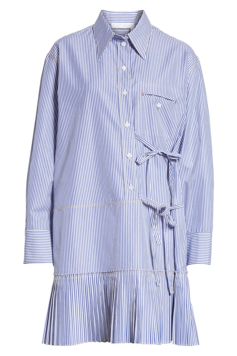 Tie Detail Stripe Long Sleeve Poplin Shirtdress, Alternate, color, BLUE - WHITE 1