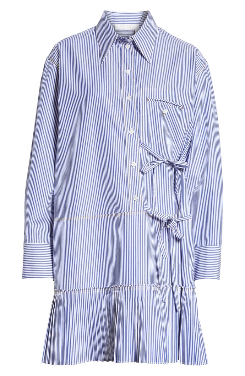 Chloé Tie Detail Stripe Long Sleeve Poplin Shirtdress, Alternate, color, 