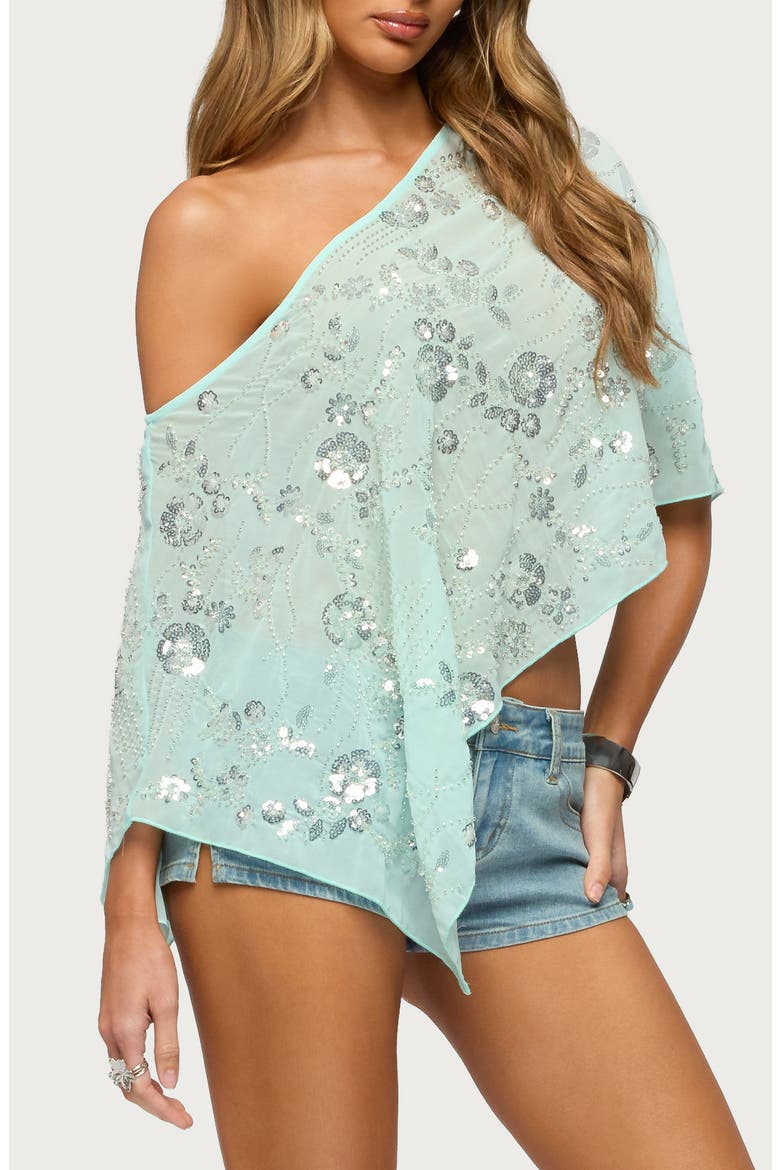 Triana Bead & Sequin Poncho, Alternate, color, AQUA