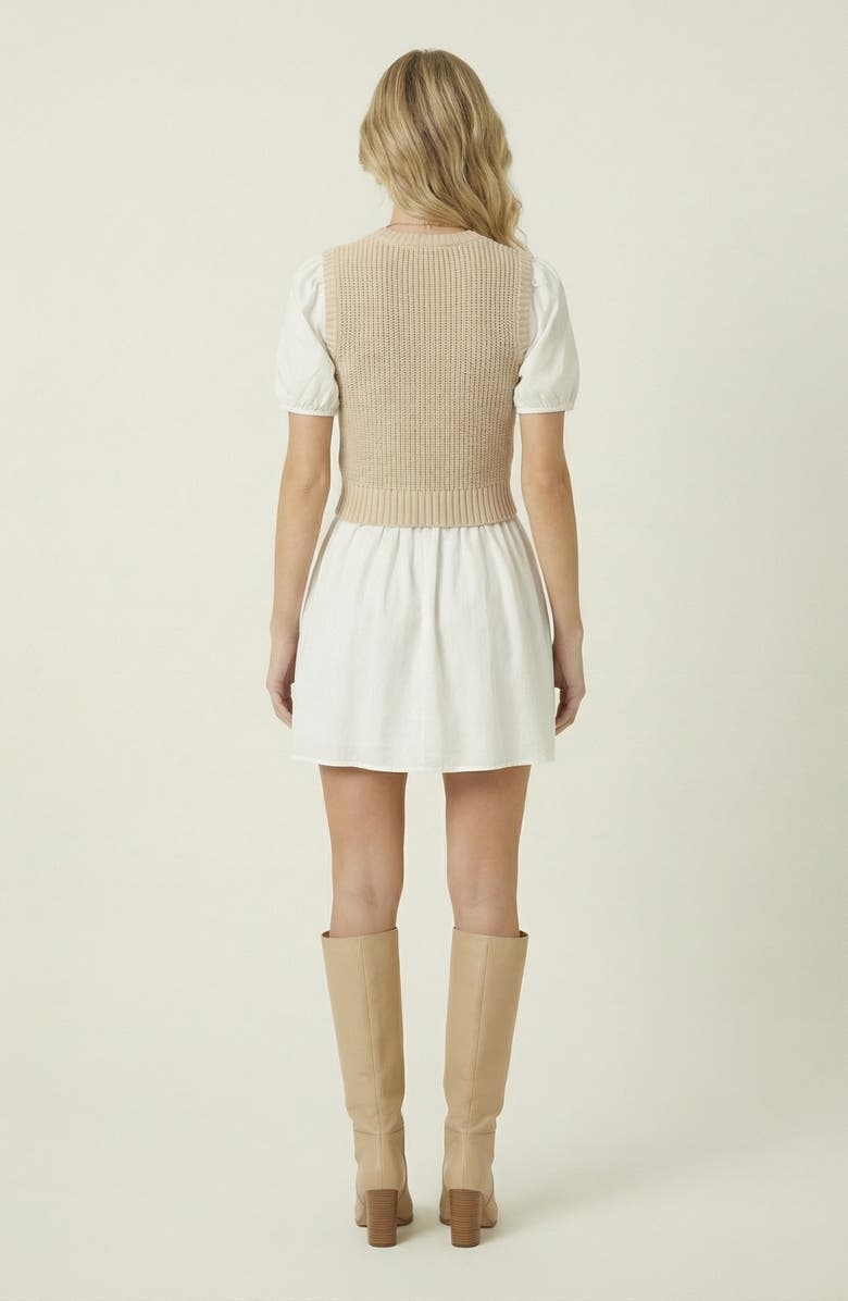 Modenaire Ribbed Sleeveless Sweater Dress with Puff Sleeves, Alternate, color, White