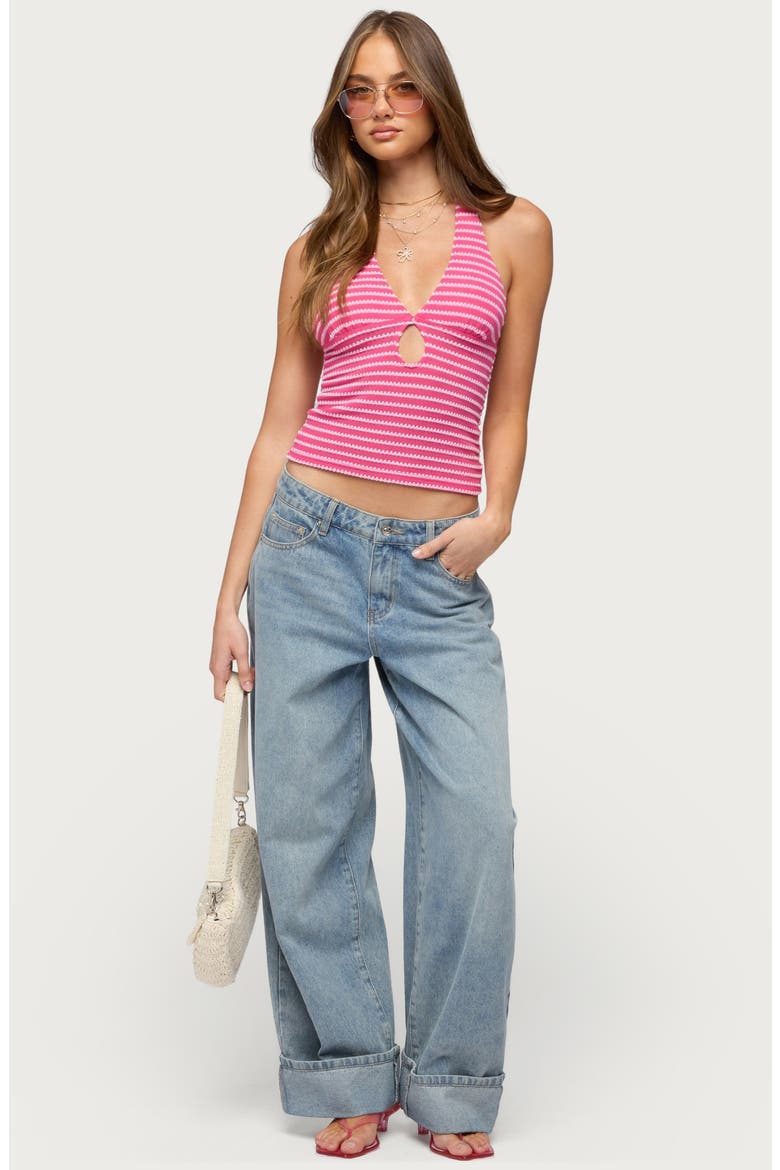 Maylah Stripe Knit Keyhole Halter Top, Alternate, color, FUCHSIA